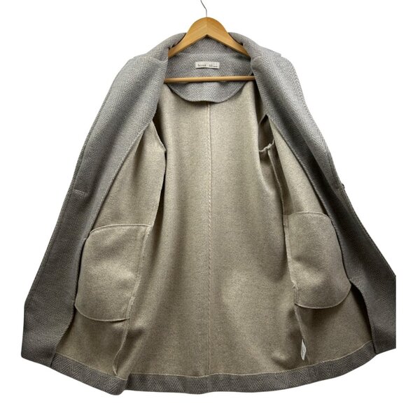 BéCool Coat Womens Medium Gray Herringbone Single Button Overcoat Parisian Chic - Picture 3 of 8